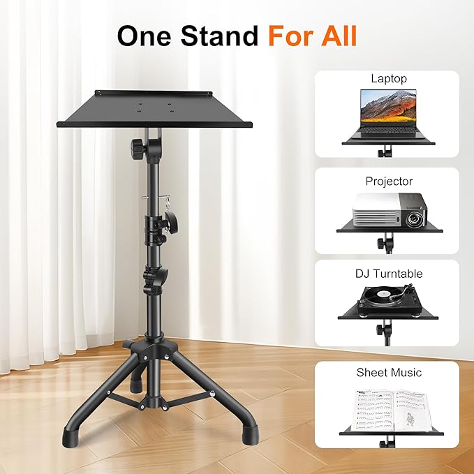 Ramzi Projector Stand,Projector Laptop Stand Tripod Laptop Tripod Stand | Height 24.4" To 46" Laptop Floor Stand For Dj Equipment, Outdoor Movies, Office, Home, Stage Or Studio (Black) - Image 6