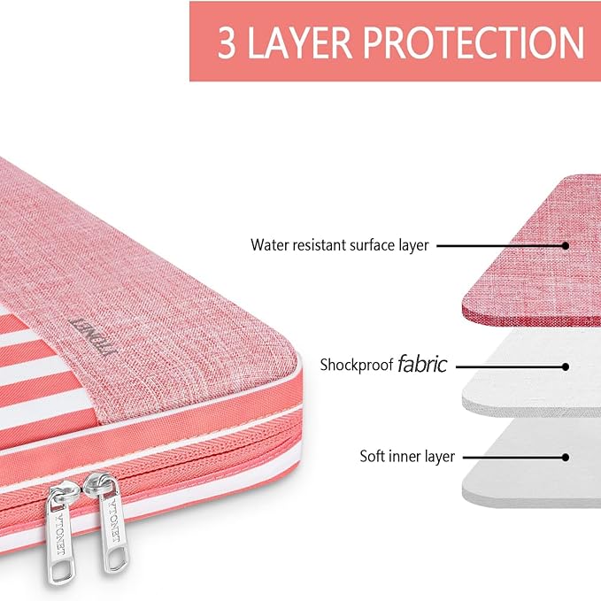 Ytonet Laptop Sleeve Case 16 inch, 15-15.6 Inch Laptop Cover with Handle | Compatible with HP, Dell, Lenovo, Asus Notebook, Protective, TSA, Water Resistant, Gift for Women, Pink Stripes - Image 2