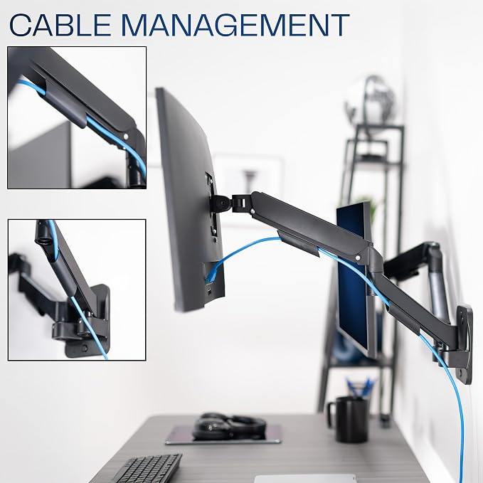VIVO Height Adjustable Mechanical Extended Arm Dual Monitor Wall Mount Full Motion Articulating, Fits 2 Screens 17 to 32 inches, Black, MOUNT-V002G - Image 8