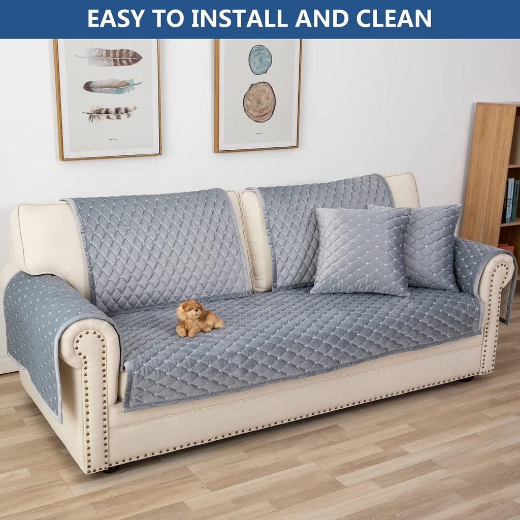Velvet Sectional Couch Covers for Dogs,Light Gray,1PC,36''x70'' - Image 7