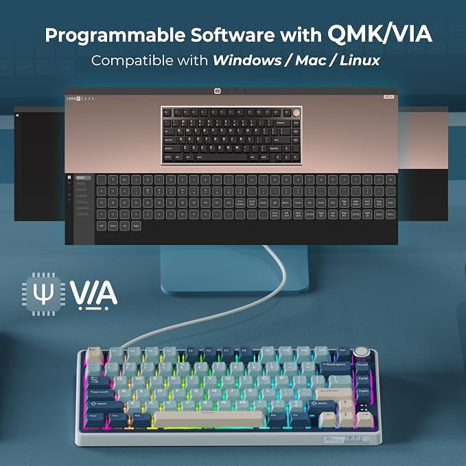 RK ROYAL KLUDGE R75 Wireless Mechanical Keyboard, 75% Percent Custom Gaming Keyboard Gasket Mount RGB Backlit with Knob & PBT Keycaps, BT5.1/2.4GHz/USB-C, Hot Swappable Cream Switch - Image 8