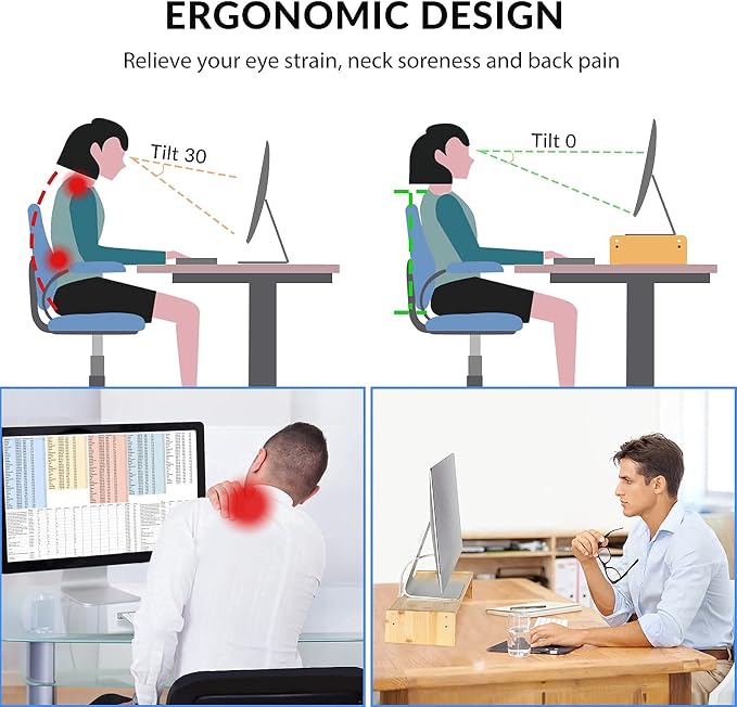 Solid Wood Monitor Stand Riser, Monitor Riser with 2 Adjustable Height, 15.8 inch Computer Riser for Computer, iMac, PC, Printer, Computer Monitor Stand for Home & Office, Natural - Image 6