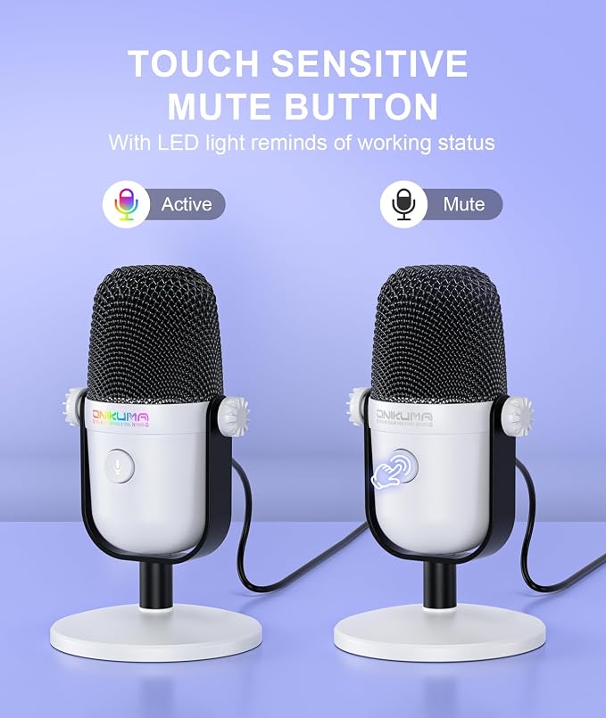 Gaming Microphone with Noise Cancellation & Mute Button, USB Condenser Mic for Streaming/Recording, Ultra-Compact Design, Compatible with PC/Mac/PS4/PS5, Podcast/YouTube/Twitch/Discord (White) - Image 4