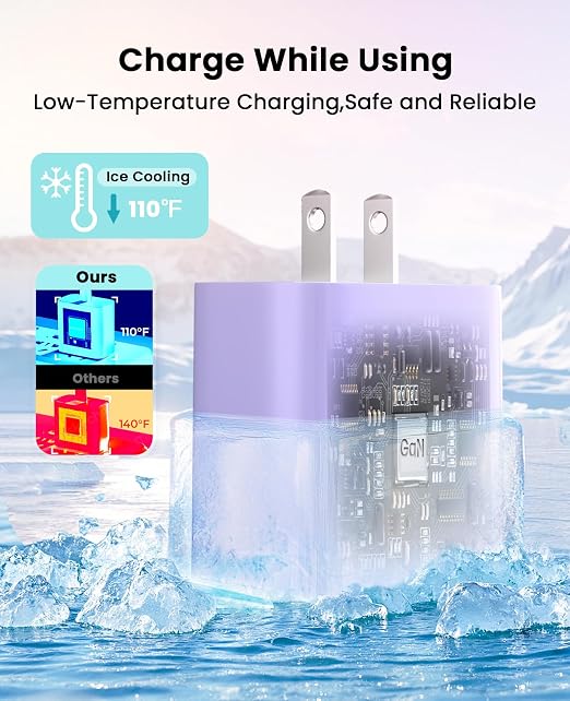 iPhone Charger Fast Charging, USB C Charger Block, 6FT/10FT Lightning Cable | For Apple iPhone 14/13/12/11 Series, 2-Pack USB C to Lightning Cables, AirPods with Lightning Charging Case,Purple - Image 4