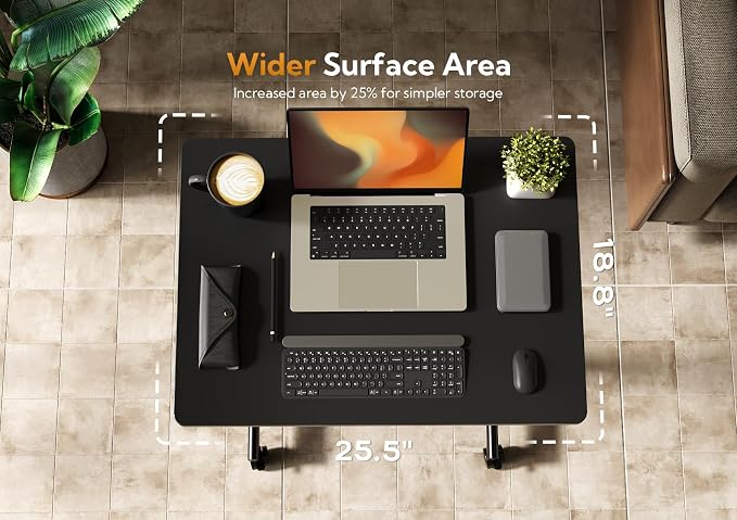 Claiks Mobile Rolling Desk Small Portable Laptop Cart on Wheels, 28" Black | Rolling Adjustable Desk, Lockable Wheels, Gas Spring Lift, Side Hook, Easy Assembly - Image 7