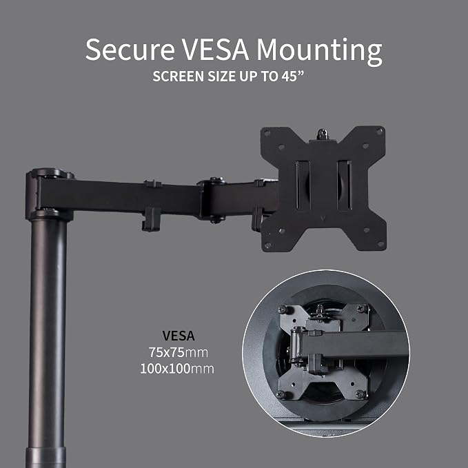 VIVO Single Large Monitor Arm Desk Mount, Holds Screens up to 45 inch Ultrawide, Fully Adjustable Stand with C-Clamp and Grommet Base, VESA 75x75mm or 100x100mm, Black, STAND-V149 - Image 8