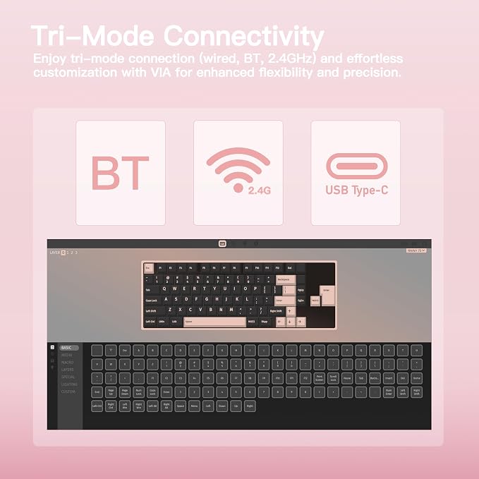 KEEBMONKEY WOBKEY Rainy 75 CNC Aluminum HMX/JWK/Cocoa Switches Triple-Mode Connectivity Mechanical Keyboard with Superior Acoustics, RGB/FR4/Silver SUS304/7000mAh/Cocoa Switch (Pro - Pink) - Image 5