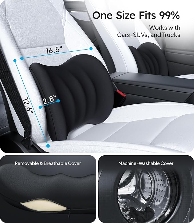 Lumbar Support Pillow for Car-Office Chair, Black 2-Pack | Memory Foam| Ergonomic| Universal Fit - Image 6