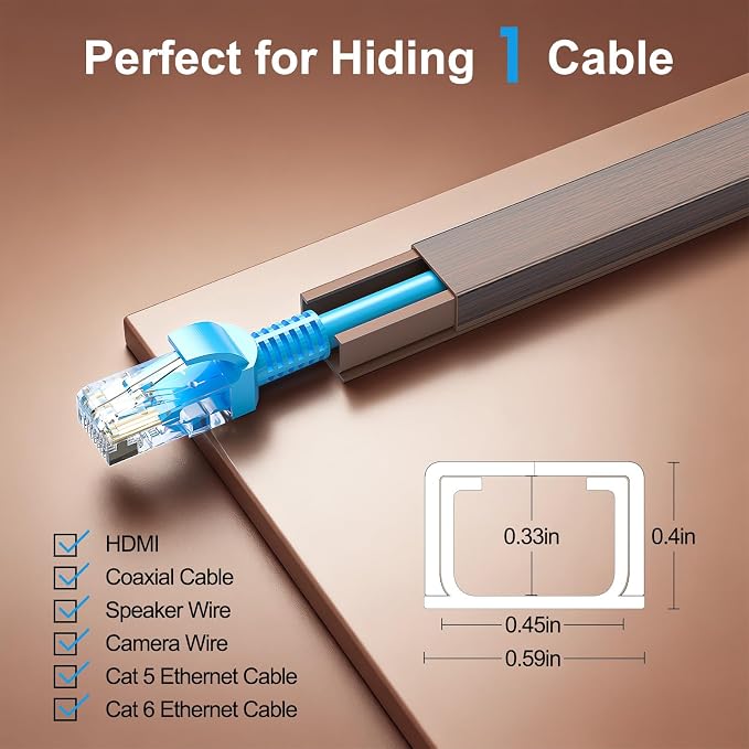 Yecaye Cord Hider, 113in One-Cord Cable Raceways, W0.59in H0.4in, Cherry | TV Cord Covers for Wires on Wall, Easy Install Cable Management Kit for 2 Small Wires - Image 2