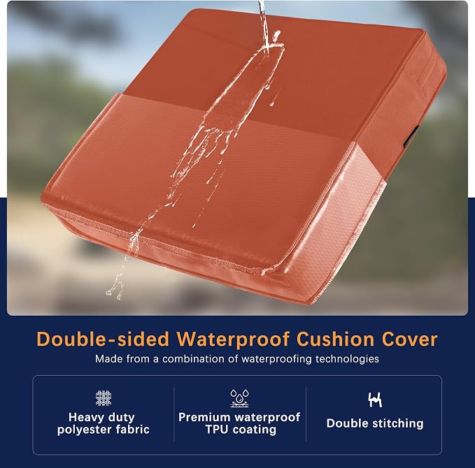 Favoyard Outdoor Patio Seat Cushions Set, 24 x 24 Inch, Waterproof, Red | Fade-Resistant, Removable Cover, Deep Seat & Back Cushion, Tie Straps for Patio Furniture, Garden, Rocking Chair, Sofa Couch - Image 4