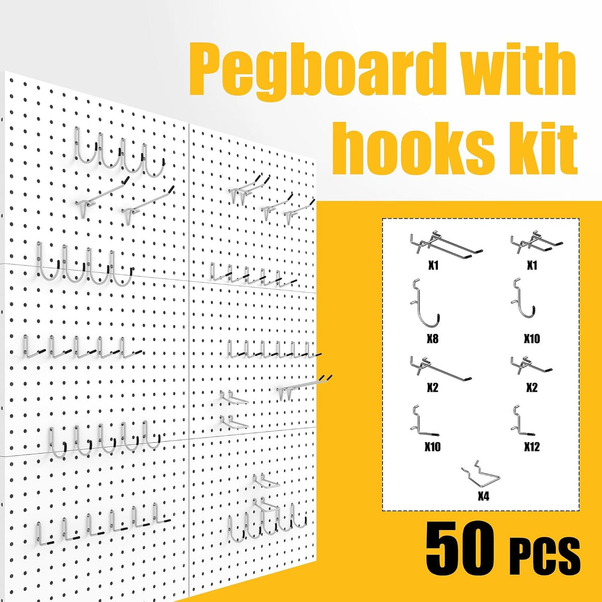 Peg Board, 6 Pack Metal Pegboard Panels with 50 Hooks - Image 7