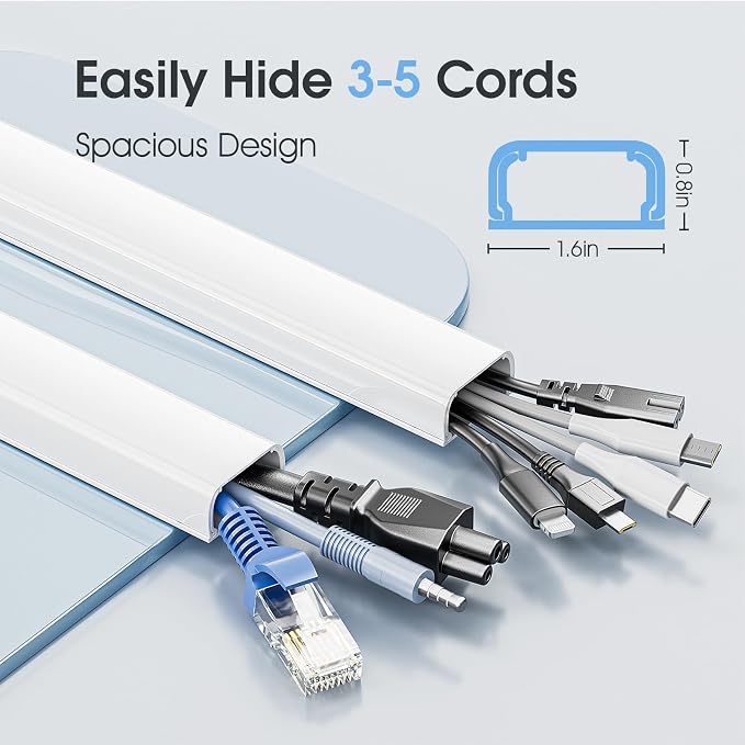 Large Cord Hider - 47in Wire Hiders for TV on Wall, Paintable Cable Hider, X-Large Cable Management Kit, Cord Hiding for Wall, W1.6in H0.8in White - Image 2