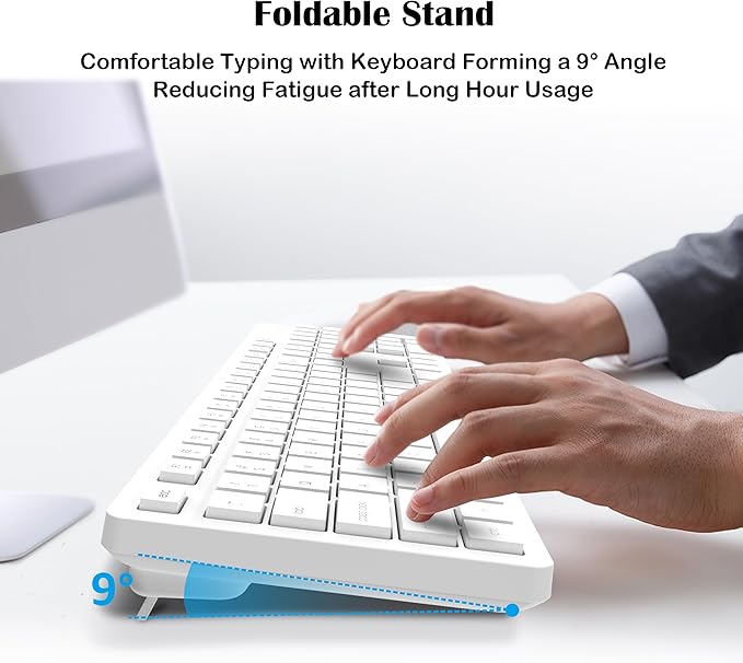 LeadsaiL White Wireless Keyboard and Mouse Combo, Full-Sized Ergonomic Computer Keyboard, 2.4GHz USB Cordless Keyboard Silent Mouse Set, 12 FN Shortcuts for Windows MacOS Laptop Computer - Image 4