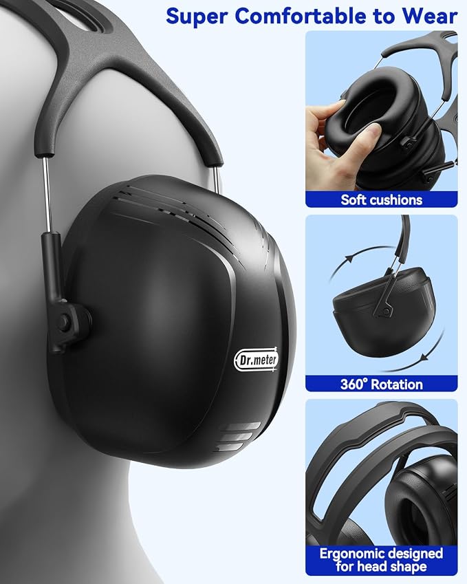 Dr.meter Noise Cancelling Headphones for Adults XL, SNR 35dB Noise Reduction Ear Muffs Safty Earmuffs, Ear Protection for Shooting Gun Range,Yard Work, Mowing, Construction, Workshops- Large Size - Image 3