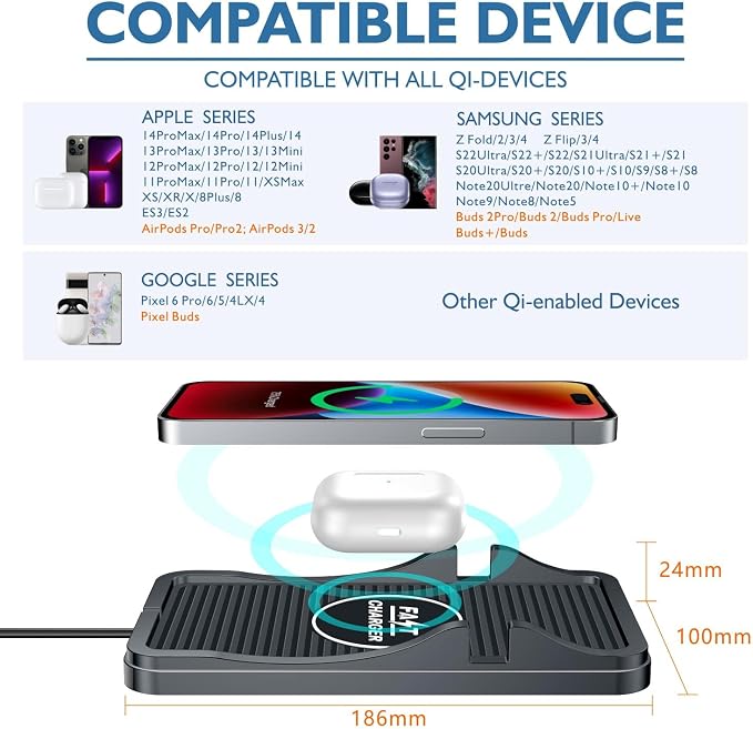 Wireless Charger Car Charging Pad Non-slip 15W 10W 7.5W Fast Charger Mount Adapter for iPhone 13 12 Pro Max 11 8 Plus X XR Xs LG G8 Samsung Note 20 10 Galaxy S10 S20 S21 S22 S23 S24 S25 Android Phones - Image 4