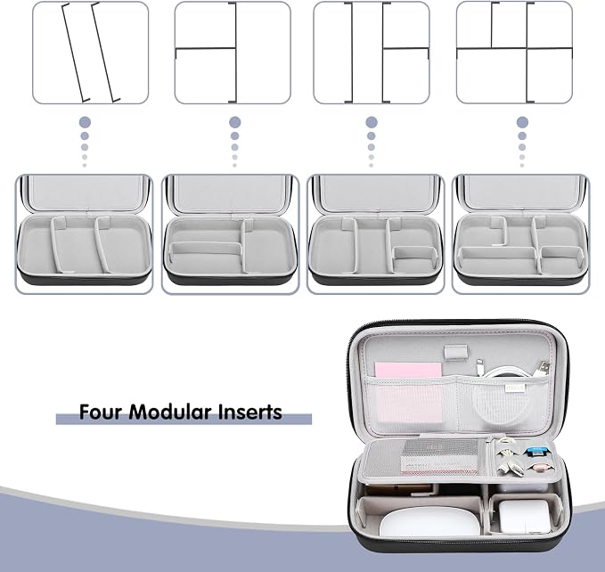 MOSISO Electronic Organizer Travel Case Compatible with MacBook Power Adapter, Compatible with Magic Mouse & Pencil, SD Card, USB Flash Disk with 4 Modular Insert & 2 Cable Tie & Snap Hook, Black - Image 3