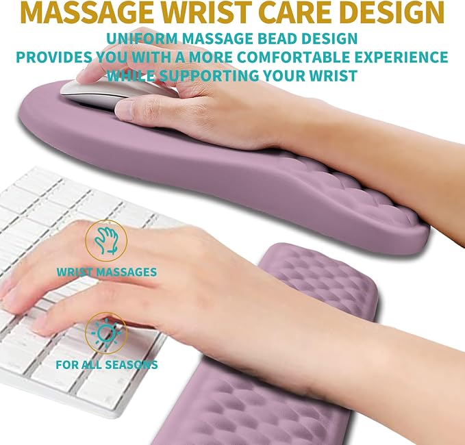 Hokafenle 2 in 1 Ergonomic Mouse Pad Wrist Support & Wrist Rest for Computer Keyboard Set, with Relieve Carpal Tunnel Pain Massage Bulge and Full Memory Gel Design (2In1 Set, Purple) - Image 4