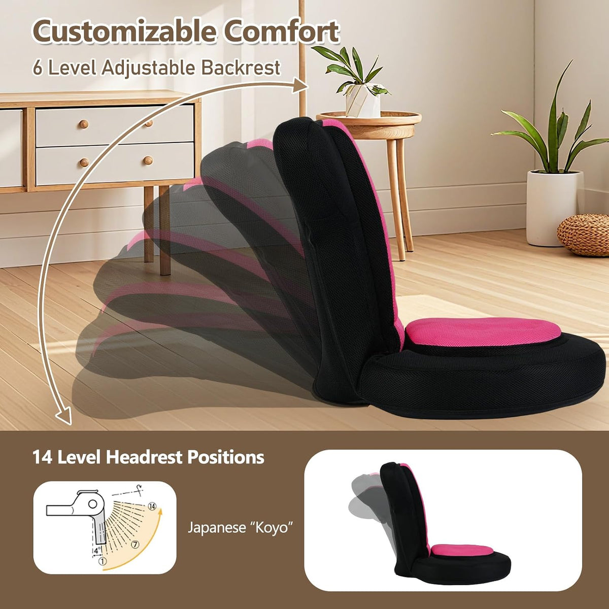 GIANTEX Floor Chair for Adults, Floor Gaming Chair (Pink) - Image 7