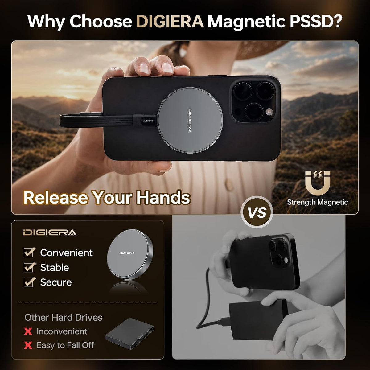 DIGIERA 1TB Magnetic Portable SSD, External Solid State Drives with USB-C 3.2 Gen 2x2, Speed Up to 2000MB/s, Compact & Durable, Compatible with iPhone 15/16 Series and Other USB-C Devices, Grey - Image 10