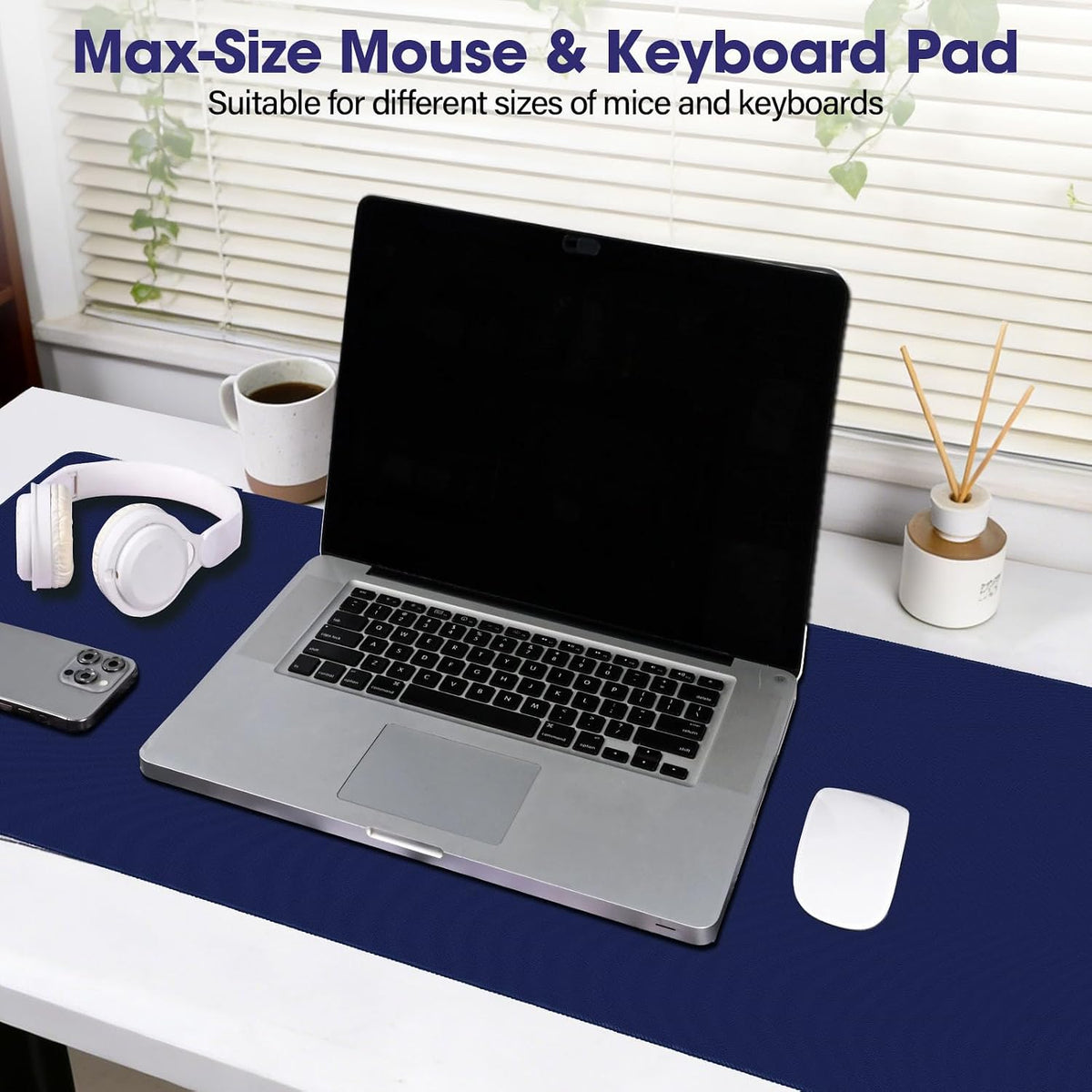 31.5" x 15.7" Waterproof Fabric Gaming Desk Mat, Rubber Anti-Slip,Navy Blue - Image 6