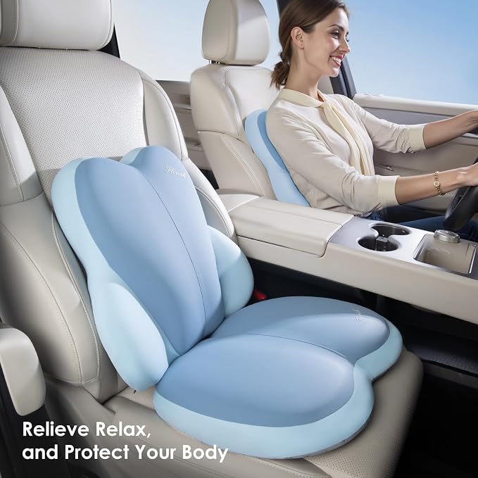 Car Seat Cushion and Back Support for Car Ultrathick Memory Foam Office Chair Cushions with Lumbar Support Pillow for Sciatica & Back & Tailbone Pain Relief (Blue) - Image 5