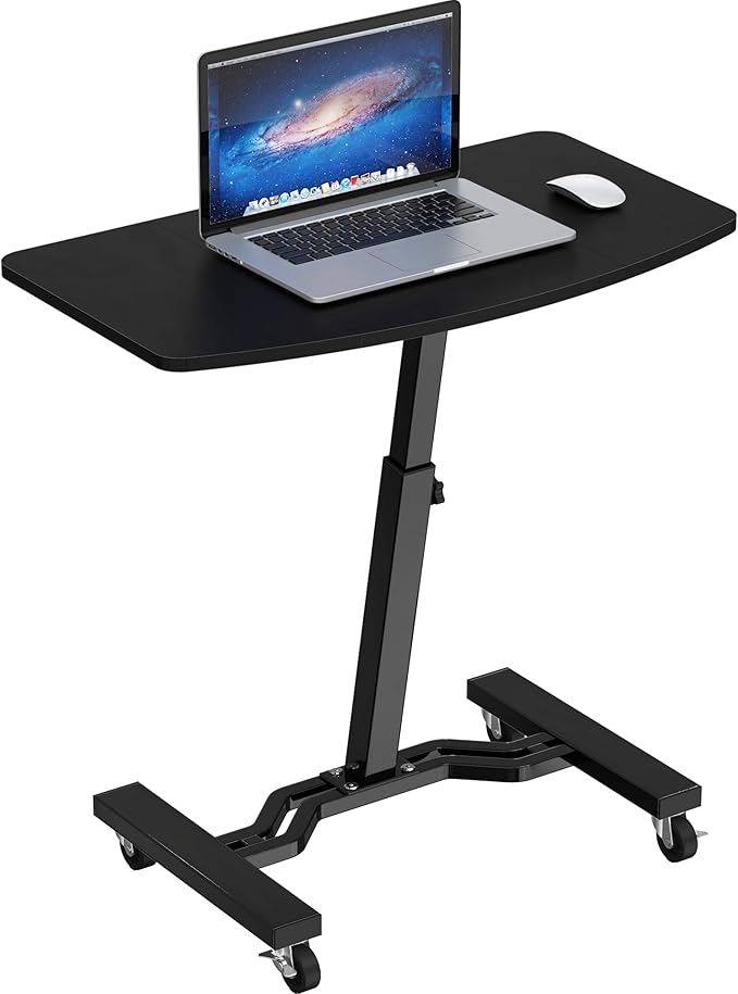SHW Mobile Height Adjustable Laptop Rolling Cart w/Lockable Wheels, Black | Height Adjustable from 28" to 33" by SHW