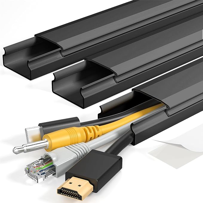 Yecaye TV Cord Hider, 42in Cord Cover Wall Mounted, W1.18in H0.6in, Black | Large Cable Hider, Wire Covers for 4 Cords, Cable Raceway Wire Hiders for TV on Wall, Cable Cover Cord Concealer by Yecaye