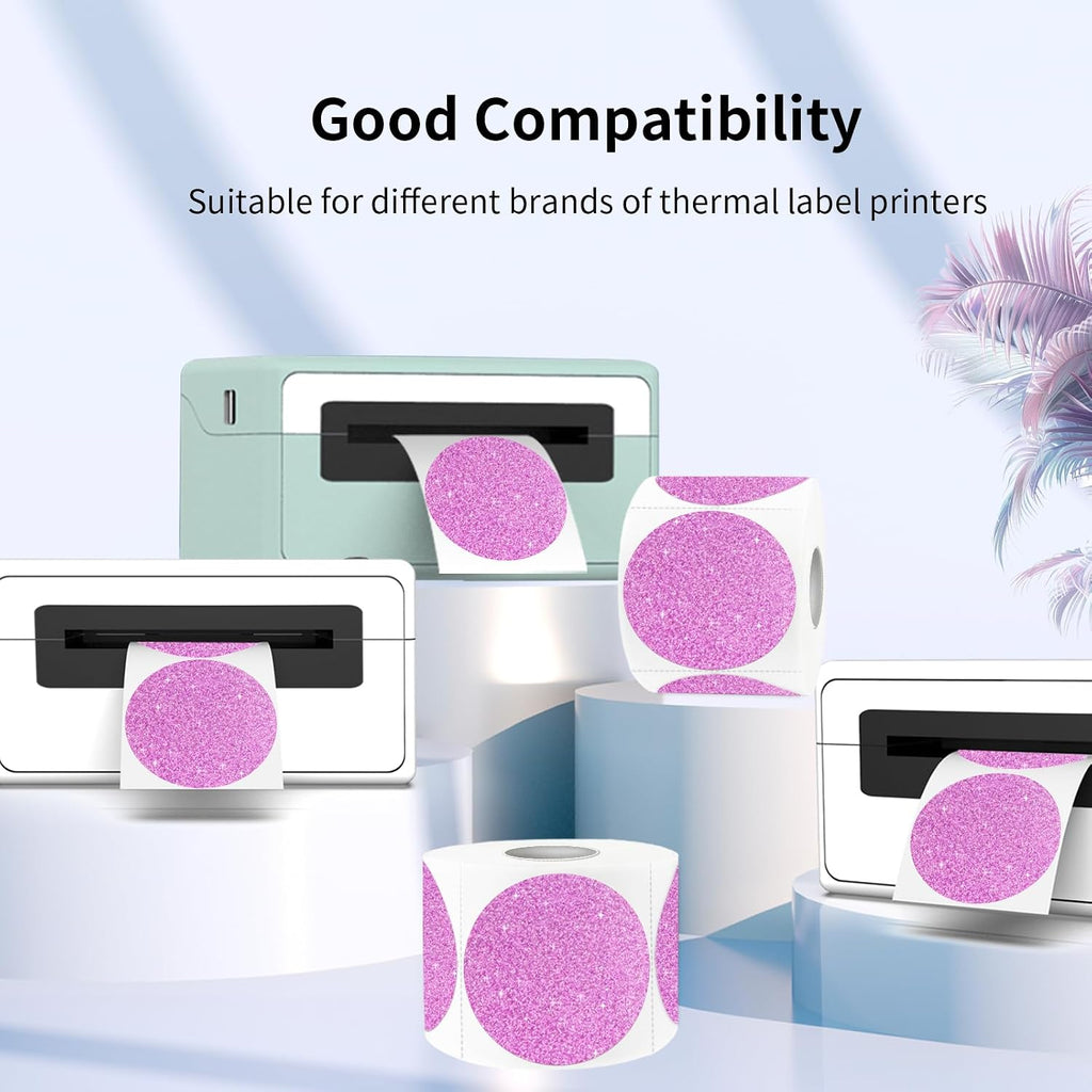 3" Holographic Thermal Label Stickers, Round Direct Thermal Label Stickers, Glitter Thermal Printer Sticker Labels for Gift Wrapping, Self-Adhesive Custom Logo Design- Glitter Pink - Image 3