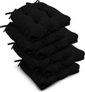 downluxe Indoor Chair Cushions for Dining Chairs, Tufted Overstuffed Textured Kitchen Chair Pads with Ties and Non-Slip Backing, 15.5" x 15.5" x 4", Black, 6 Pack by Downluxe