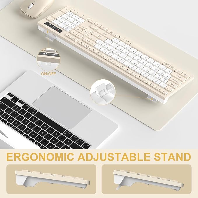 Wireless Keyboard and Mouse Combo Silent for Office and Home(Latte Color-B) | 2.4G Full Size Silent Cordless Keyboard with Tilt Legs,3-Level DPI Quiet Mouse,for Windows/Mac OS/Desktop/Laptop/PC - Image 4