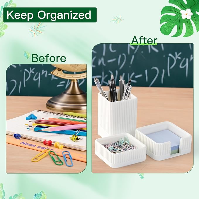 Aesthetic Desk Organizers and Accessories Set of 3 with Pen Holder,Paperclip Holder,Sticky Note Holder - Durable Plastic Pencil Holder for Office Women Men-Teacher Appreciation/Back-to-school Gift - Image 4