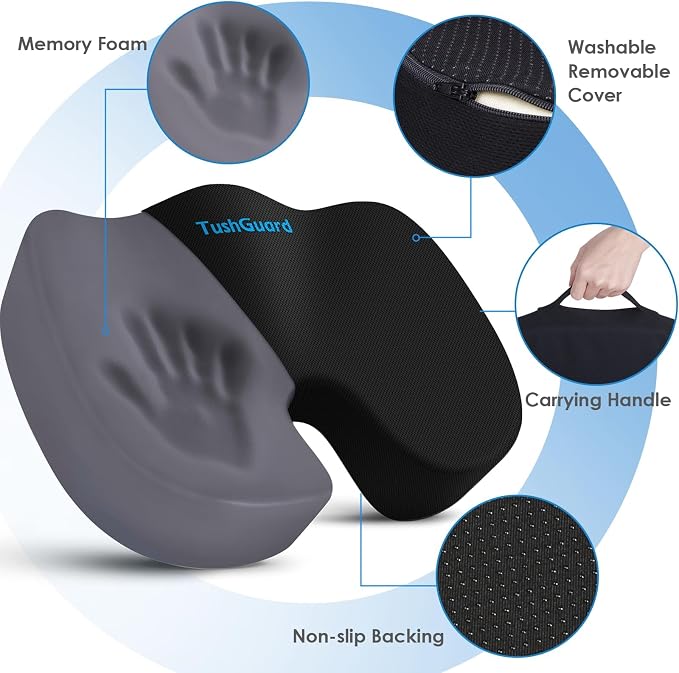 Seat Cushion for Office Chair, Car, Memory Foam, Black XX-Large | For Back, Coccyx, Sciatica, Tailbone Pain, Ergonomic Design, Non-Slip, Desk Wheelchair Use, Supportive Butt Pillow, For Man - Image 3