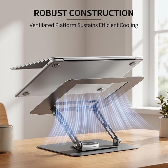 ALASHI Laptop Stand for Desk with 360° Rotating Base, Multi-Angle Adjustable Laptop Stands, Foldable Laptop Riser Compatible with 10 to 17 Inches PC Computer, Grey - Image 8