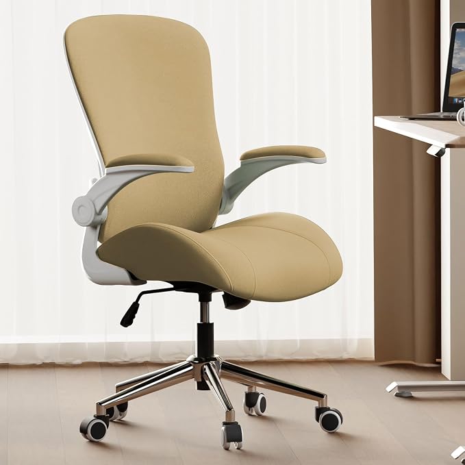 Kahki Ergonomic Office Desk Chair, Soft Fabric Thickened Curved seat Cushion with Adjustable Lumbar Support, Perfect Blend of Comfort and Good Looks, Ideal Chair for Home or Office, Khaki by VOTRENIX