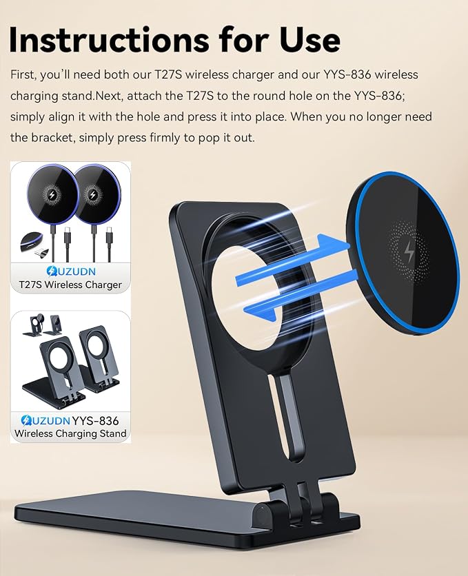 Wireless Charger Stand Matching Only for with T27S Wireless Charger | Full Functional Combo Partner Kit, Precise Molded Replacement Accessory for Daily Home Office Travel Use - Image 8