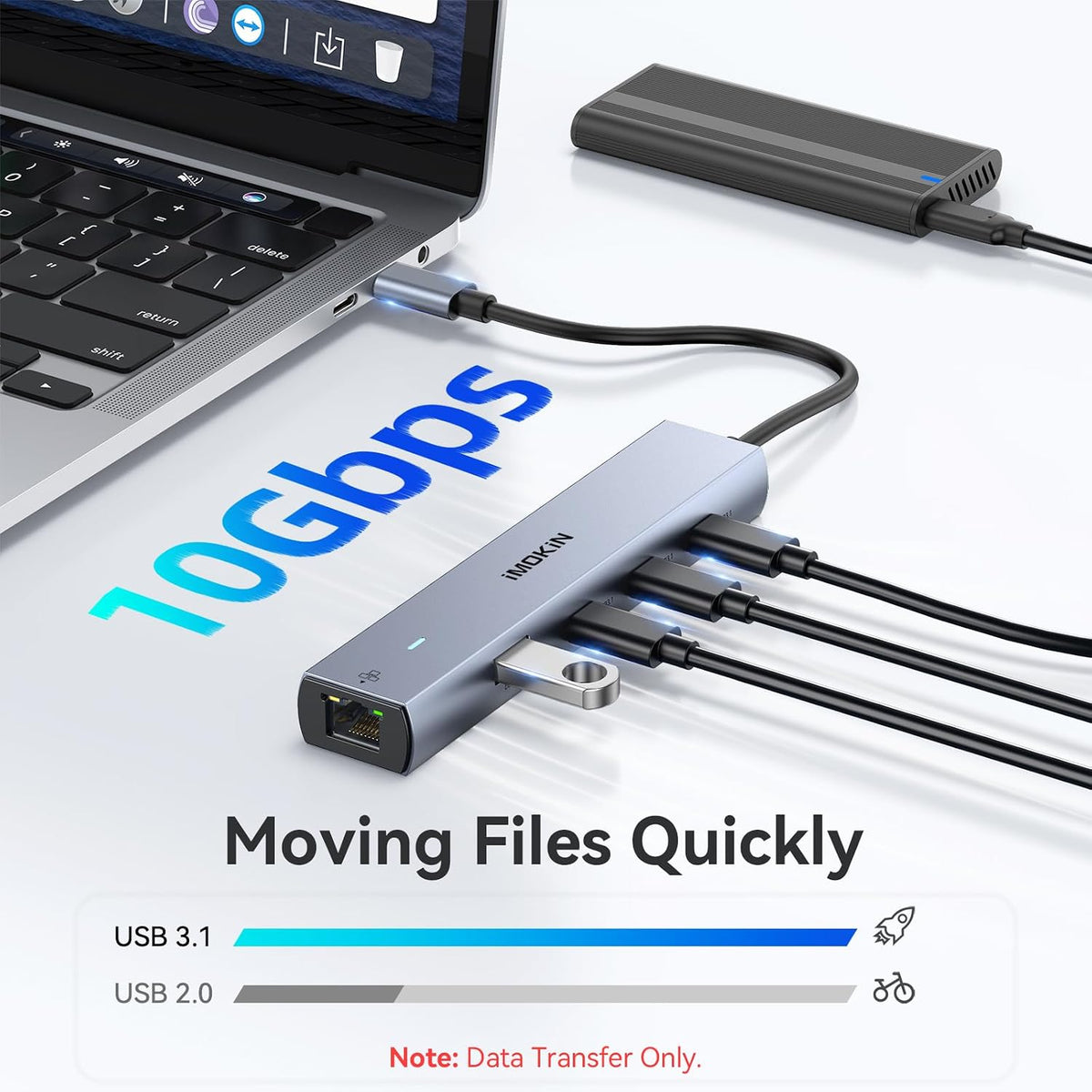 MOKiN 10Gbps USB C Hub Ethernet, 7 in 1 USB C Adapter for MacBook Pro/Air with 4K@60HZ HDMI, 3*USB-C 10Gbps Data, RJ45, USB 2.0, 100W PD, USB C Dongle for MacBook Pro/Air/Dell/HP/Thinkpad/Lenovo. - Image 5