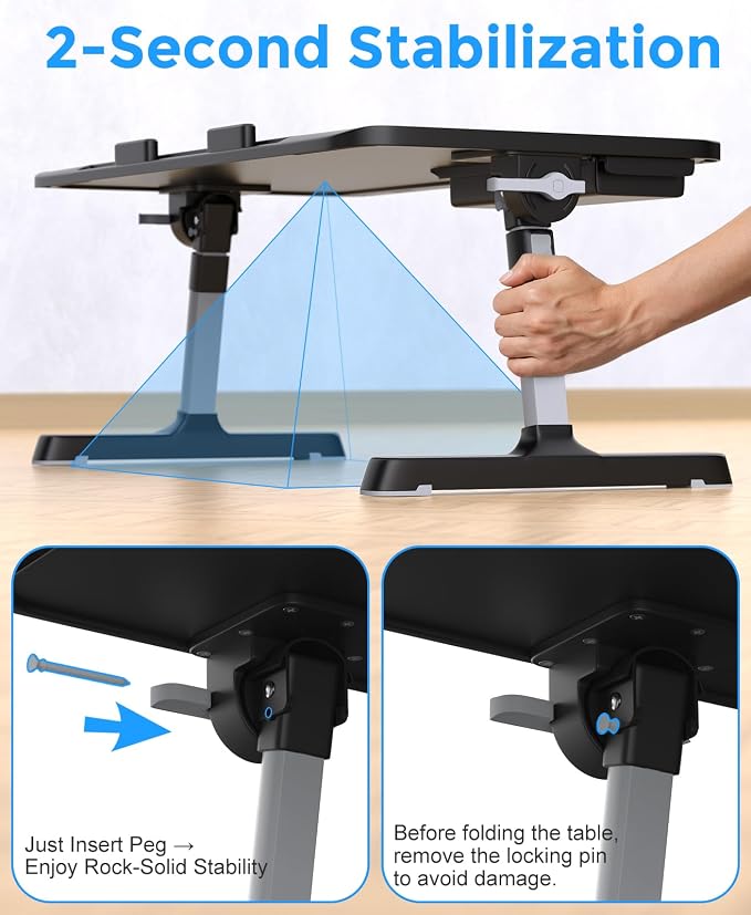 HETTHI Laptop Bed Tray Table, Adjustable Sturdy Laptop Stand for Bed with Premium Materials, Folding Portable Lap Desk with Drawer for Writing Working Reading Eating Couch Floor (Black, 22.04"×12.2") - Image 6