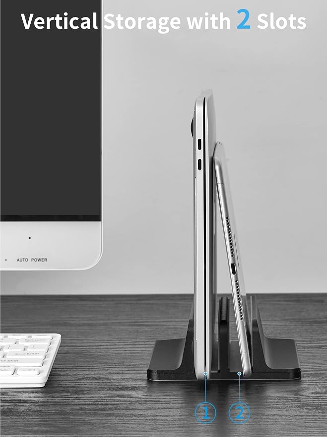 JARLINK Double Vertical Laptop Stand, Adjustable Aluminum Desk Dock, Black | Vertical Laptop Holder Fits up to 17.3" Notebooks, Space-saving Desktop Organizer for MacBook, Surface, Dell & Gaming Laptops - Image 6