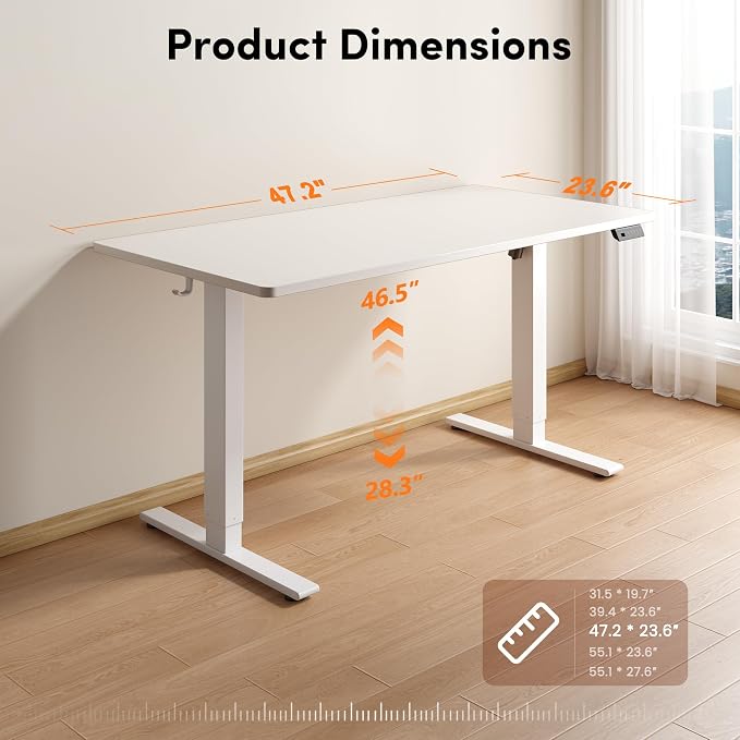 FEZIBO One-Piece Standing Desk, 48"x24" Seamless Tabletop Electric Height Adjustable for Home Office, Study Rooms & Multi-Device Workstations, White - Image 3