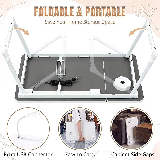 Nuanchu White 2 Pcs 23.6 in Laptop Desk for Bed with Adjustable Stand, Lap Desks for Adults, Bed Tray with Drawer & Phone Holder, Dorm Room, College Dorm (5 Gears) - Image 2