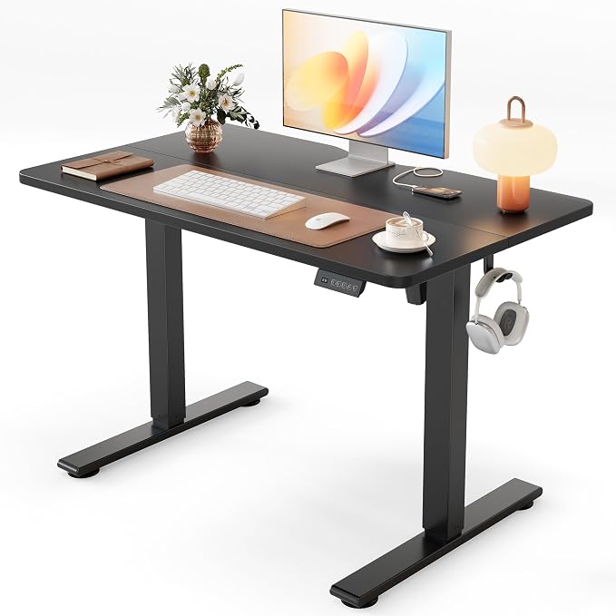 Cubiker 40 x 24 Inch Standing Desk, Stand up Height Adjustable Home Office Electric Table, Sit Stand Desk with Splice Board, Black Frame & Black Desktop by CubikerHomeOfficeFurniture