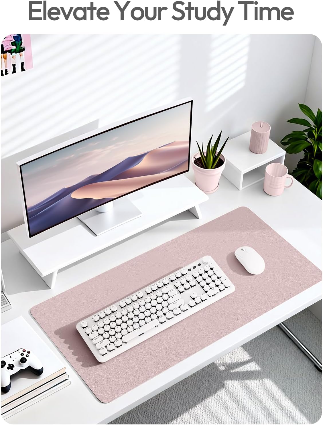 YSAGi Leather Desk Protector, Office Mat, Large Mouse Mat, Non-Slip PU Leather Blotter, Laptop Desk Mat, Waterproof Writing Pad for Office and Home(Grayish Lavender, 63" x 17.2") - Image 6