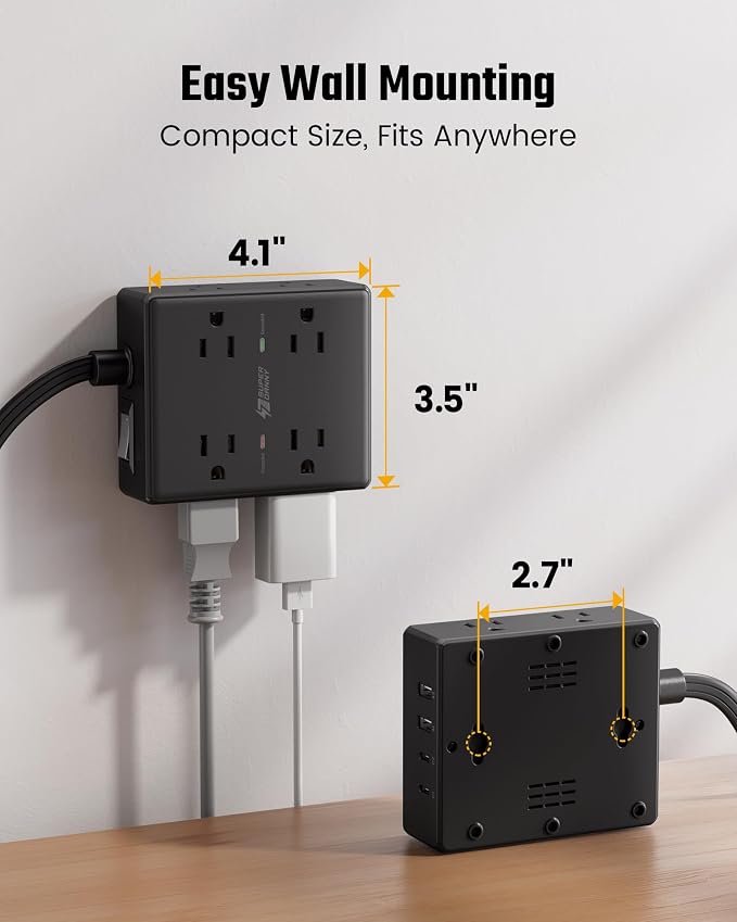 SUPERDANNY Extension Cord,Flat Plug Surge Protector Power Strip,15Ft | 8 AC & 4 USB Ports (2 USB C),Surge Protector with 1050J,Desk Charging Station for Home Office,College Dorm Room Essentials - Image 7