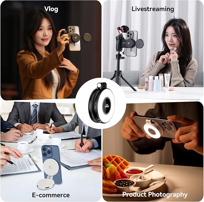 Fill Light Magnetic LED Phone Light Attachment Selfie Ring Light Brightness | LM19 Magnetic Phone Fill Light Adjustable Compatible with iPhone Smartphone Vlogs/Photography/Video Conference Color Black - Image 4