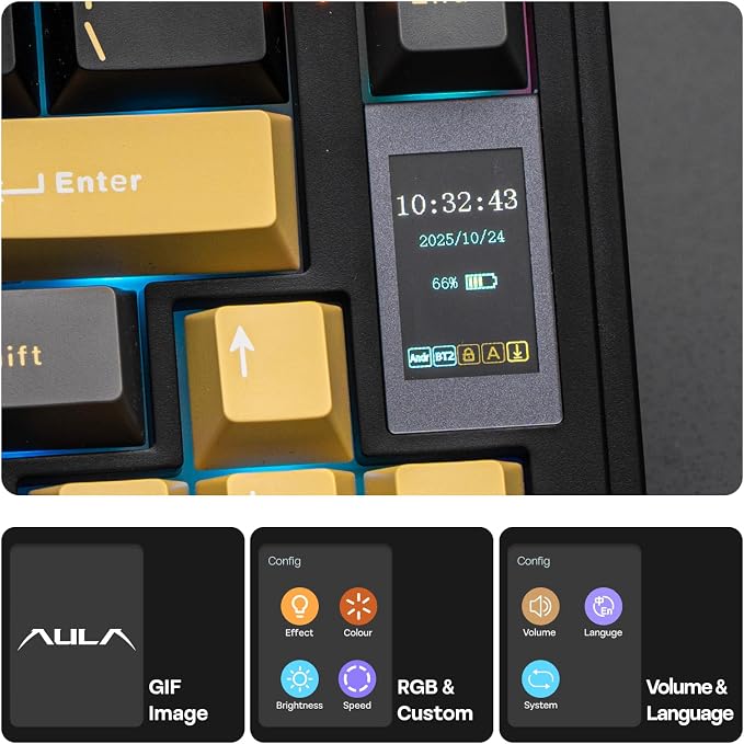 EPOMAKER X Aula EA75 MAX Wireless Gaming Keyboard with Screen & Knob | 5000mAh, Hot-Swap, Lubed Switches, RGB Backlit, Creamy Gasket, 75% Mechanical Keyboard (Black, Silent Cotton Candy Switch) - Image 3