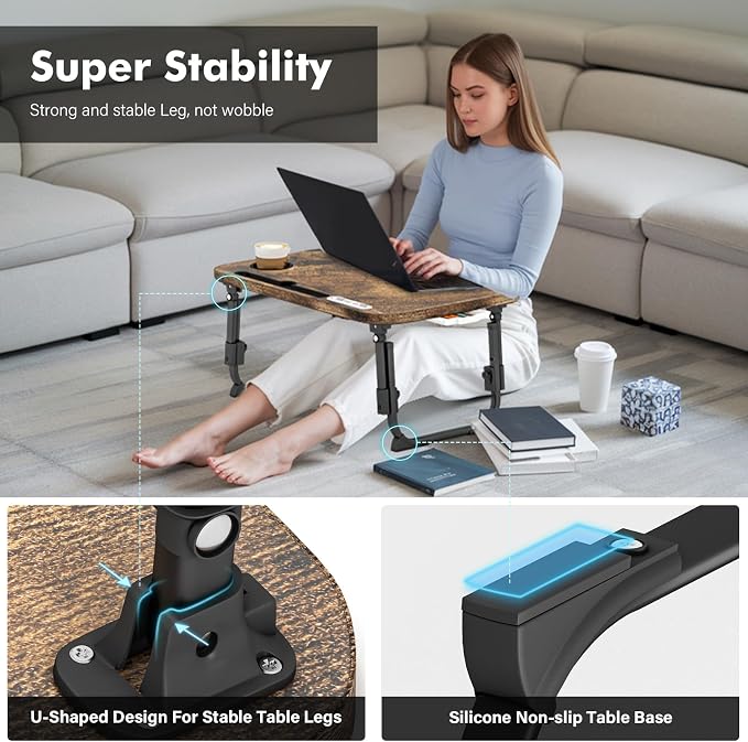 Lap Desk for Bed Adjustable Height, Foldable Bed Table with Storage Drawer, Tablet Slot & Cup Holder, Portable Laptop Stand for Bed & Sofa, Bed Desk for Adults & Kids, Carbonized - Image 4