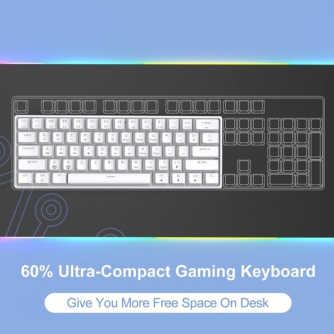 DIERYA 60% Mechanical Keyboard, DK61se Wired Gaming Keyboard with Brown Switches, LED Backlit Ultra-Compact 61 Keys Mini Office Keyboard for Windows Laptop PC Gamer Typist（White） - Image 2
