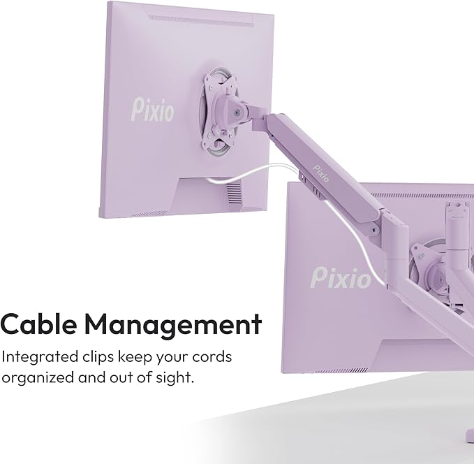 Pixio PS1D Wave Purple Dual Monitor Arm Stand Desk Mount - Fits up to 32 inches Monitors and up to 19.8lbs. VESA Compatibility and Integrated Cable Management - Image 5