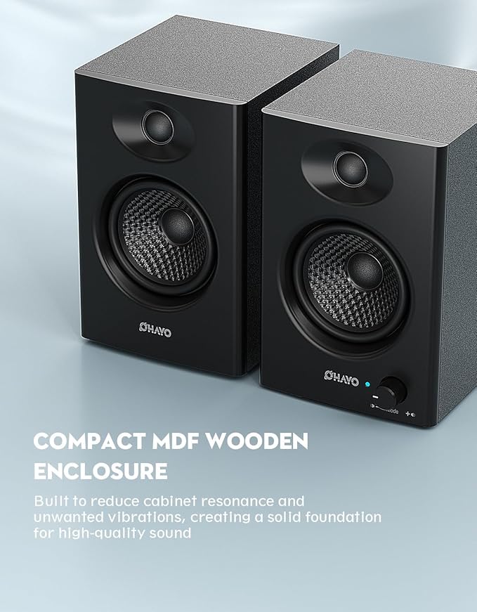 OHAYO 60W Computer Speakers for Music and Gaming, Active Bluetooth 5.3, Stereo 2.0 Speakers for Desktop PC or Laptop, 3.5mm Aux RCA USB Input, 1 Pair, Black - Image 6