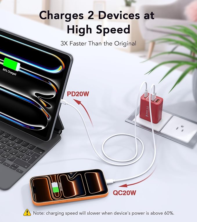 [2-Pack] 40W USB C Charger Block, 4-Port Type C Fast Charging Brick Dual PD&QC Wall Plug Adapter Power Brick for iPhone 13/14/15/16/17/Pro/Pro Max/Plus/iPad/Airpods/iwatch/Samsung Galaxy (Red) - Image 3